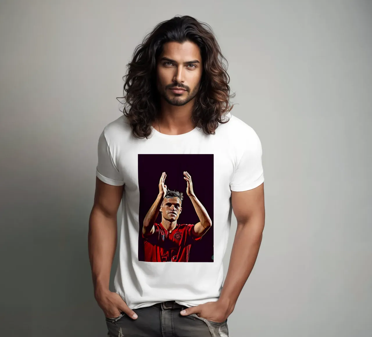 Poster del Bayern Monaco con Joshua Kimmich che applaude a mani alzate t-shirt da ArdanART