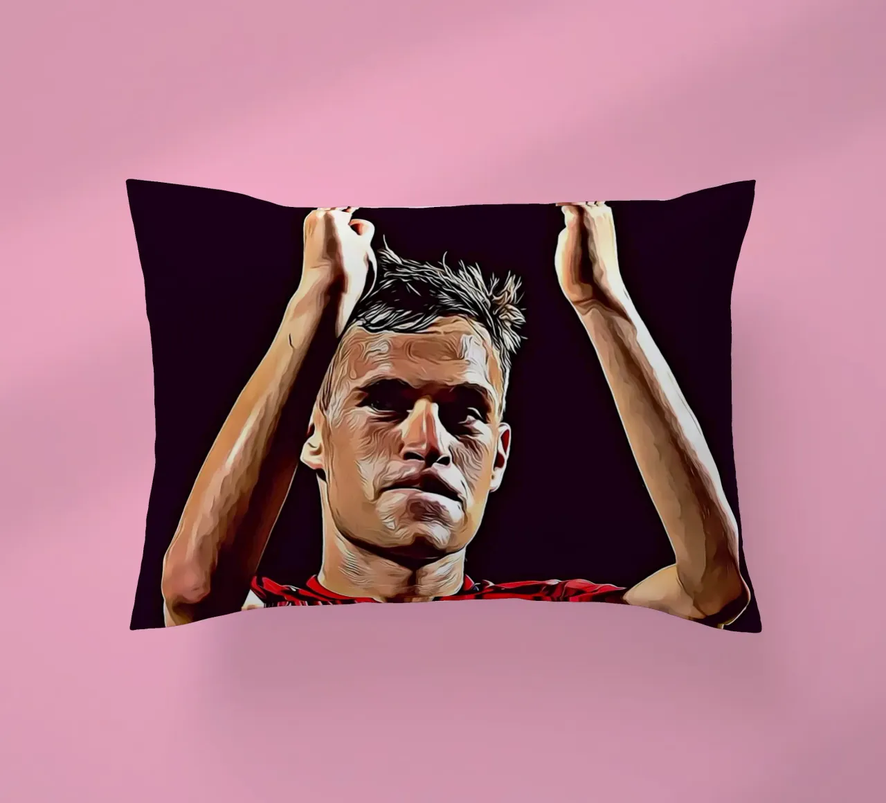 Poster del Bayern Monaco con Joshua Kimmich che applaude a mani alzate cuscino da ArdanART