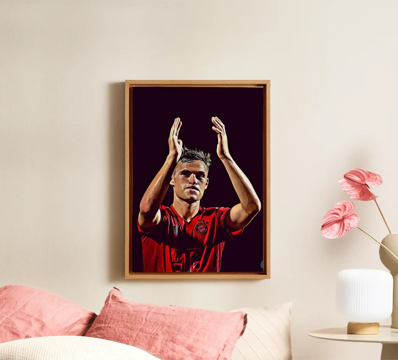 Poster del Bayern Monaco con Joshua Kimmich che applaude a mani alzate tela con Cornice a cassetta da ArdanART
