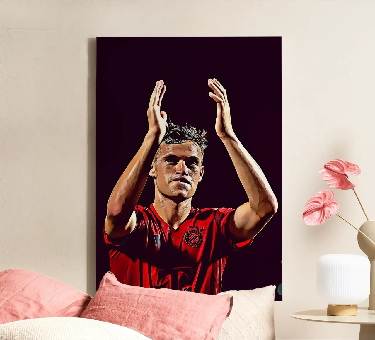 Poster del Bayern Monaco con Joshua Kimmich che applaude a mani alzate tela con Cornice a cassetta da ArdanART