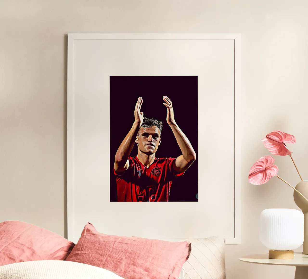 Poster del Bayern Monaco con Joshua Kimmich che applaude a mani alzate poster con telaio in alluminio da ArdanART