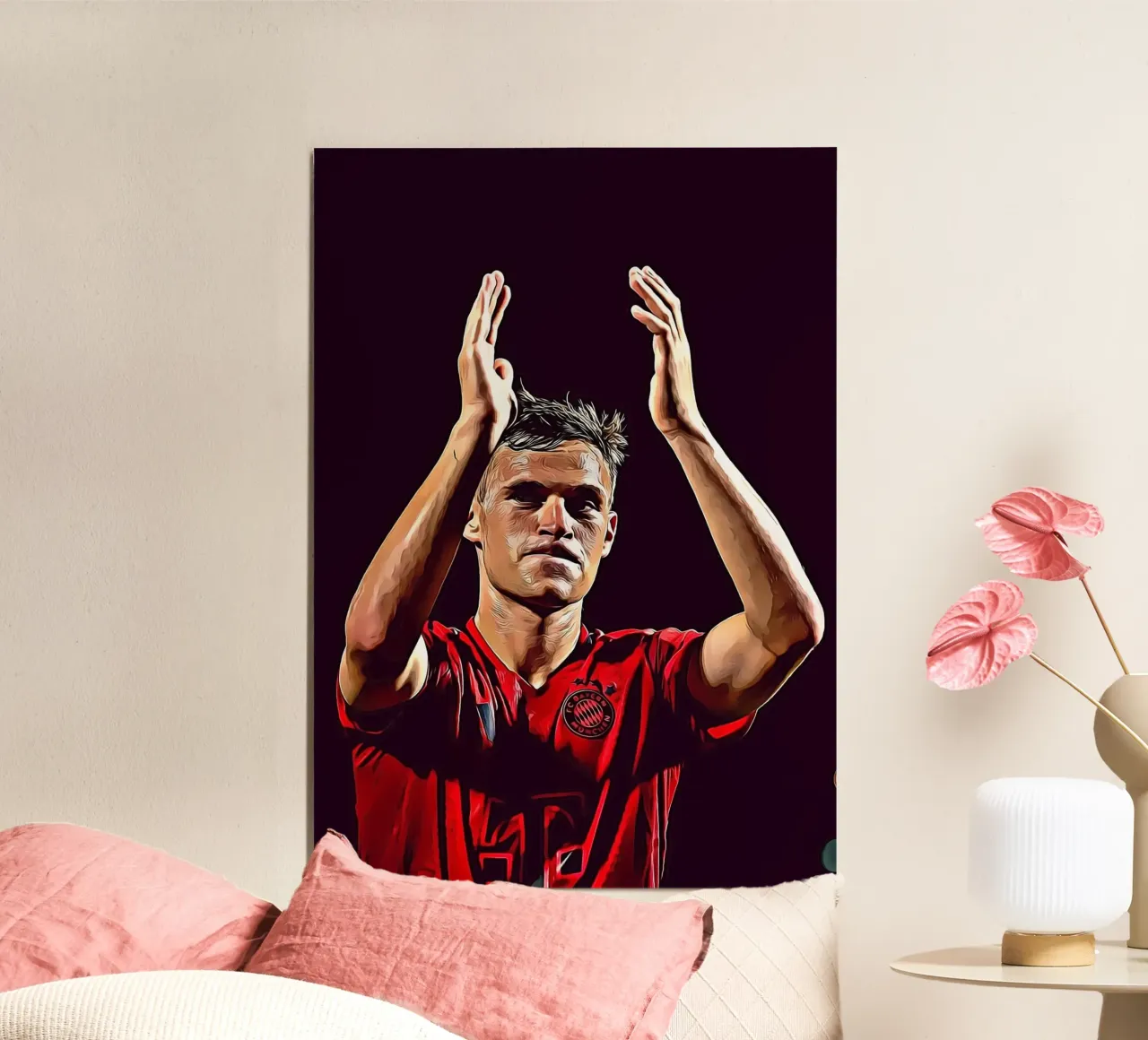 Poster del Bayern Monaco con Joshua Kimmich che applaude a mani alzate poster con telaio in alluminio da ArdanART