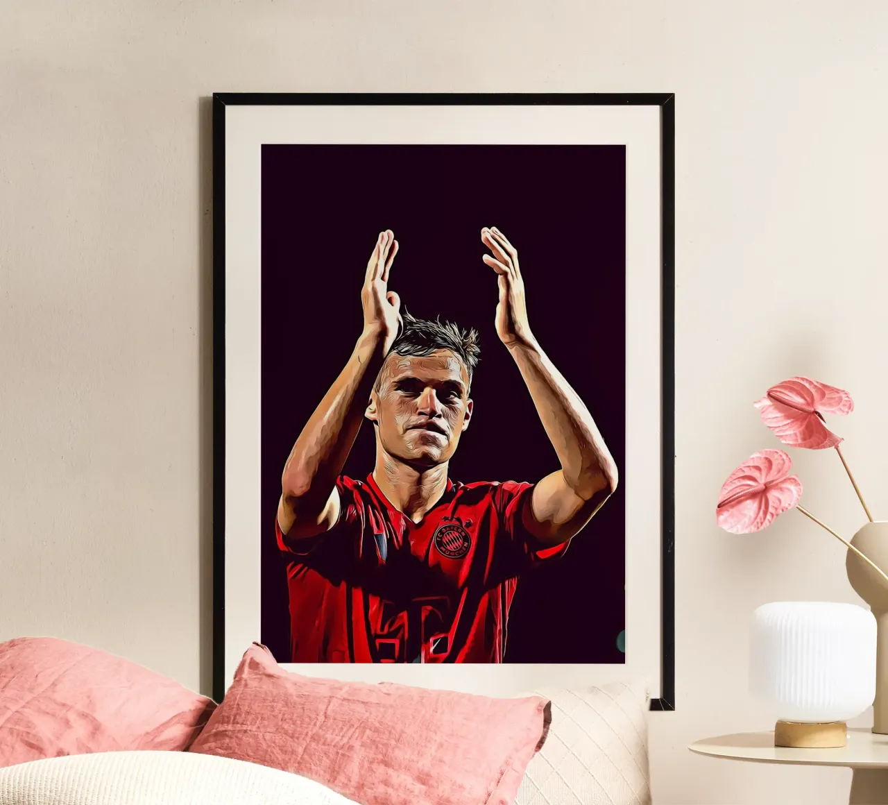 Poster del Bayern Monaco con Joshua Kimmich che applaude a mani alzate poster con telaio in alluminio da ArdanART