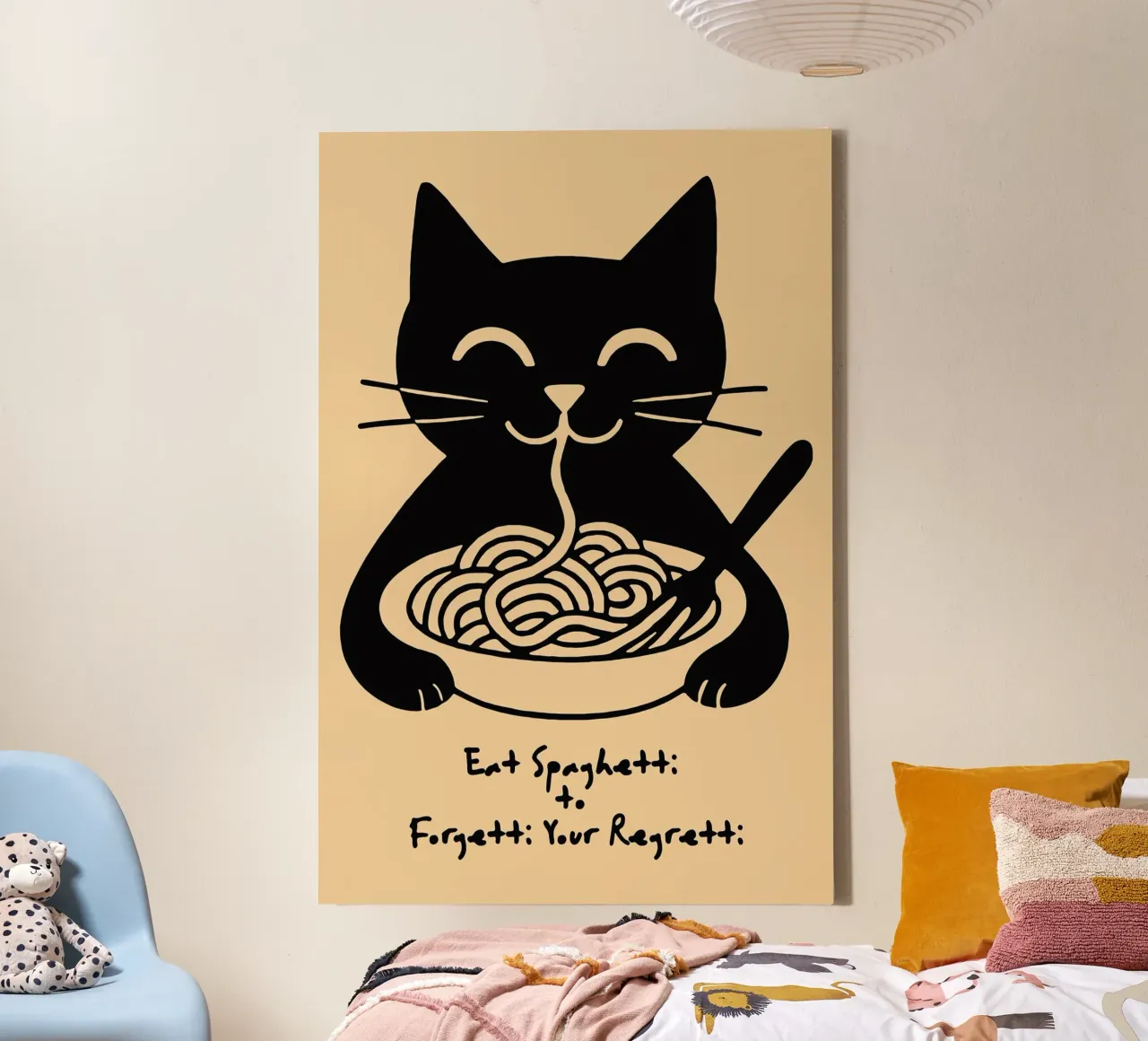 Eet Spaghetti om je spijt te vergeten canvas met Baklijst van Arjun