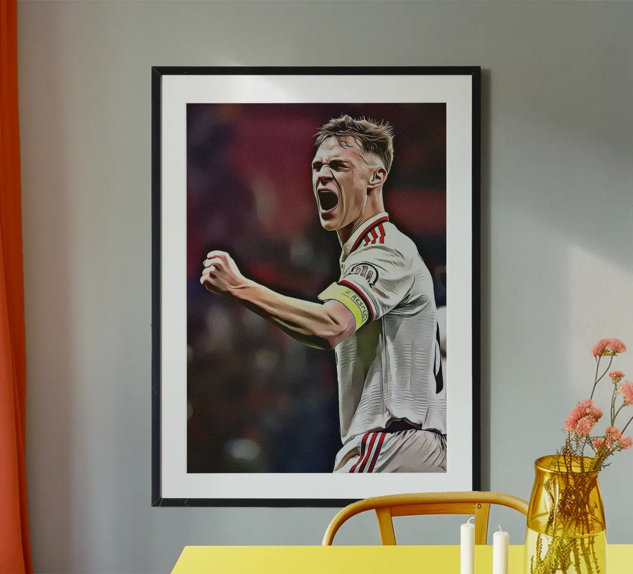 Joshua Kimmich celebrazione ruggente Nazionale tedesca Post poster con telaio in alluminio da ArdanART