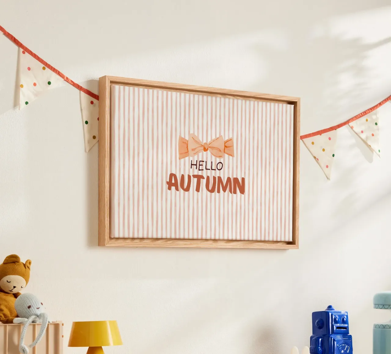 "Poster acquerellato a strisce rosa "Hello Autumn tela con Cornice a cassetta da vintagepod