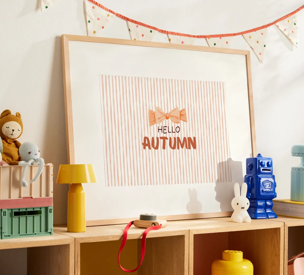 "Poster acquerellato a strisce rosa "Hello Autumn poster da vintagepod