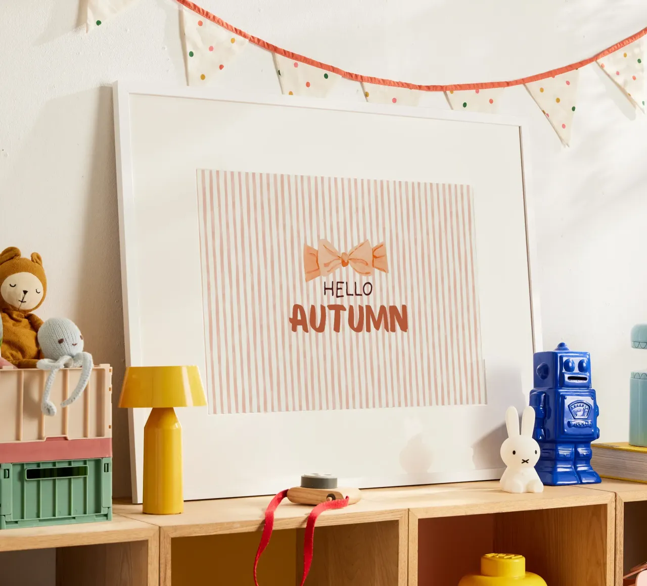 "Poster acquerellato a strisce rosa "Hello Autumn poster da vintagepod