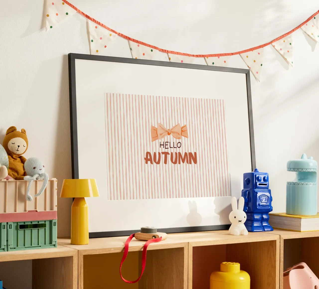 "Poster acquerellato a strisce rosa "Hello Autumn poster da vintagepod