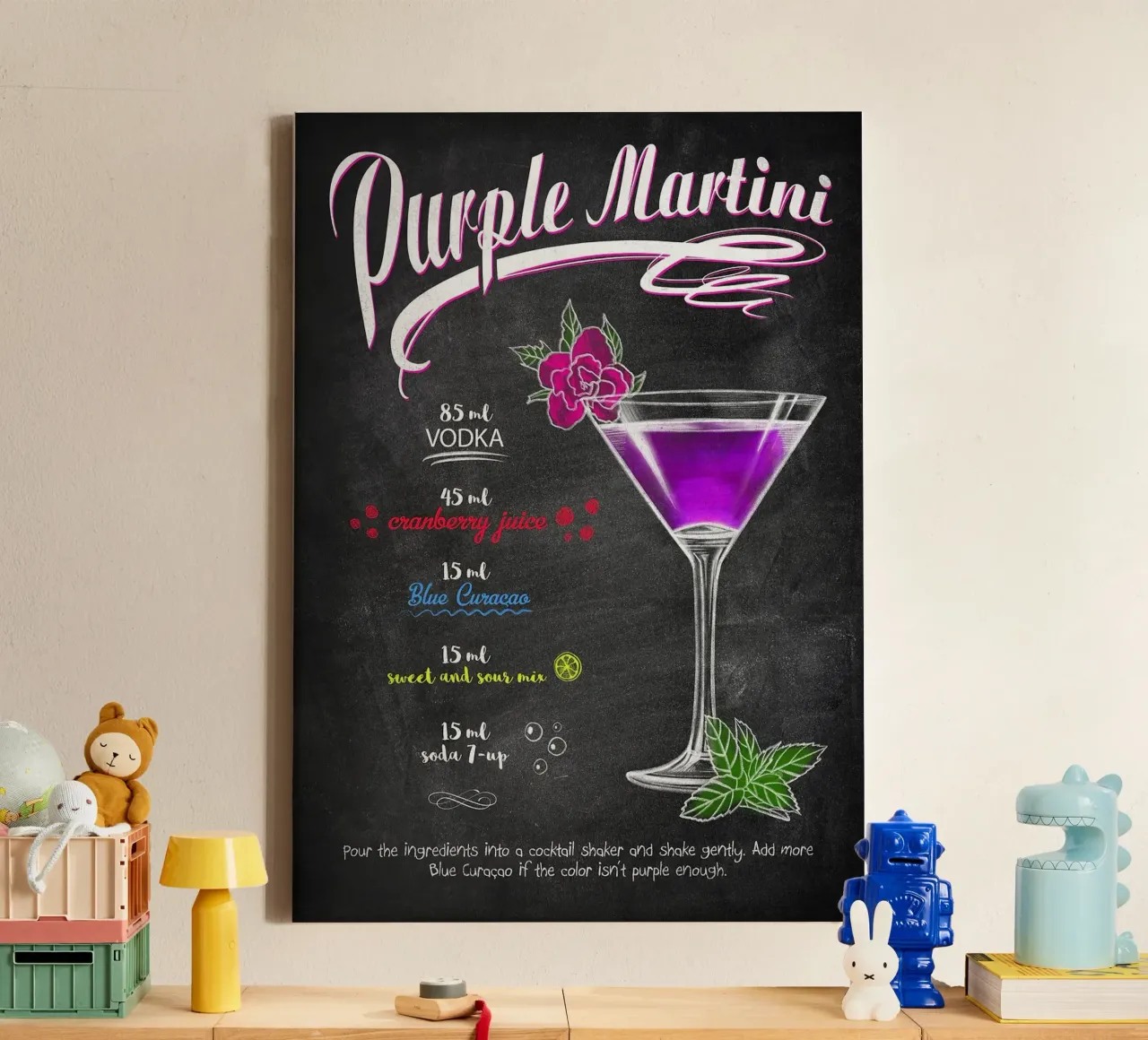 Martini viola tela con Cornice a cassetta da mesa