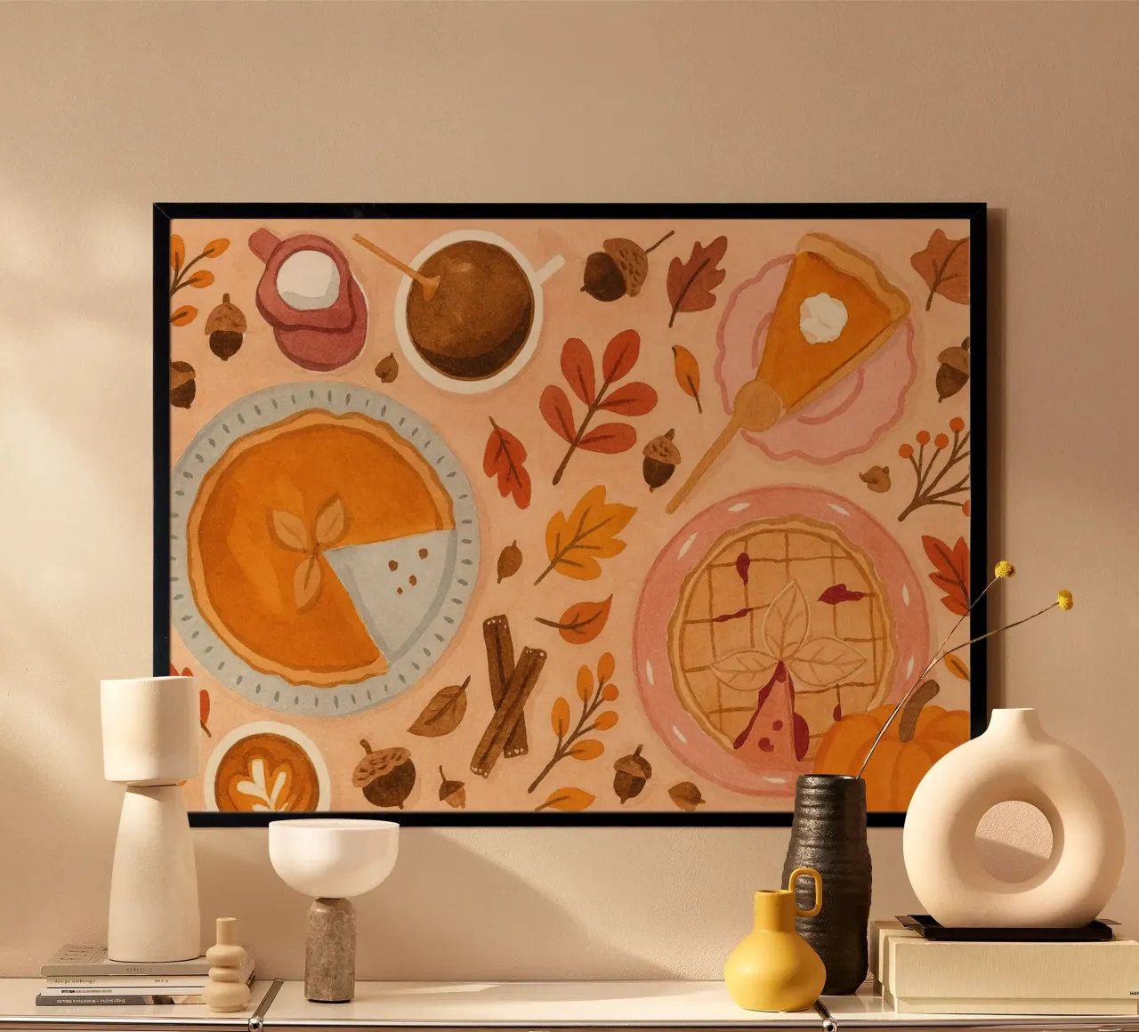 Ringraziamento - Cibo autunnale - Arte acquerellata a posa piana poster da vintagepod