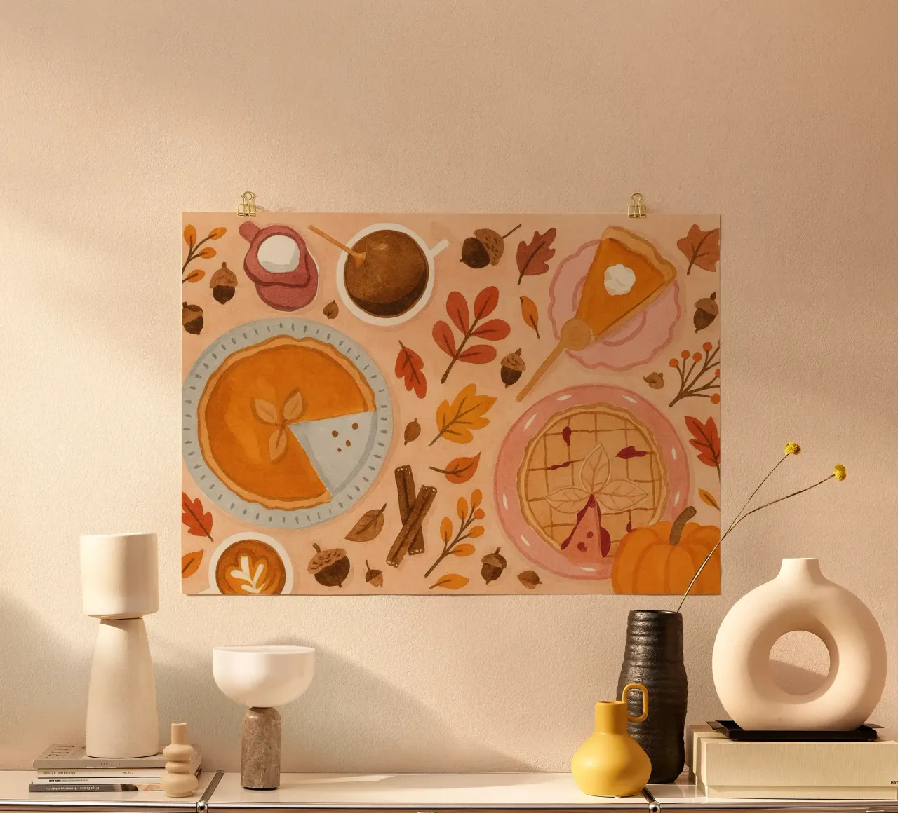 Ringraziamento - Cibo autunnale - Arte acquerellata a posa piana poster da vintagepod