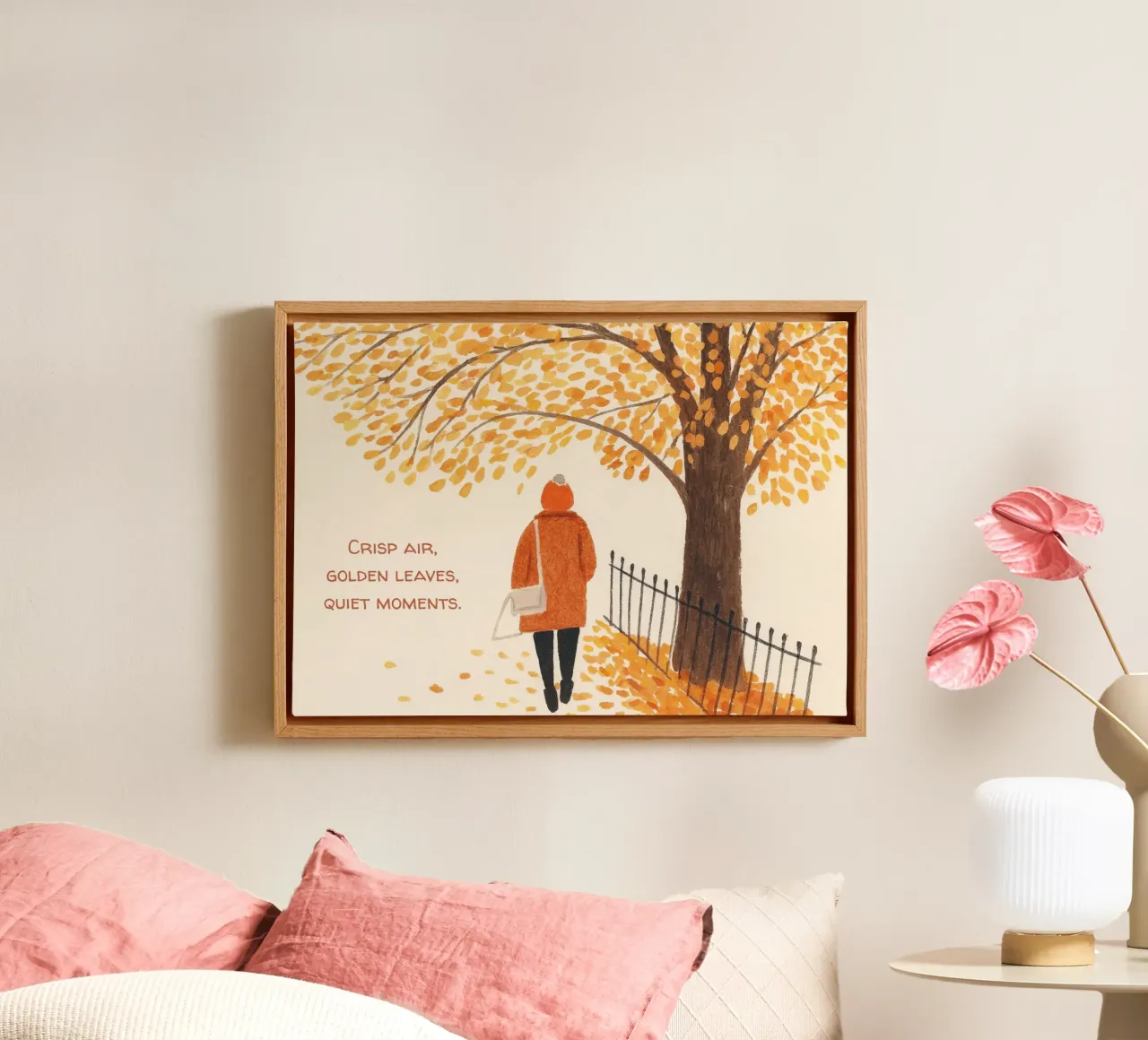 Rustige herfstwandeling - Gezellige seizoensgebonden kunstdruk canvas met Baklijst van vintagepod
