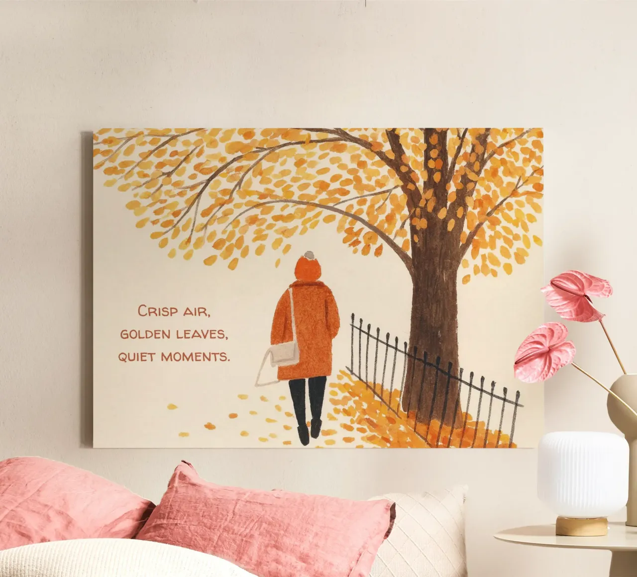 Rustige herfstwandeling - Gezellige seizoensgebonden kunstdruk canvas met Baklijst van vintagepod