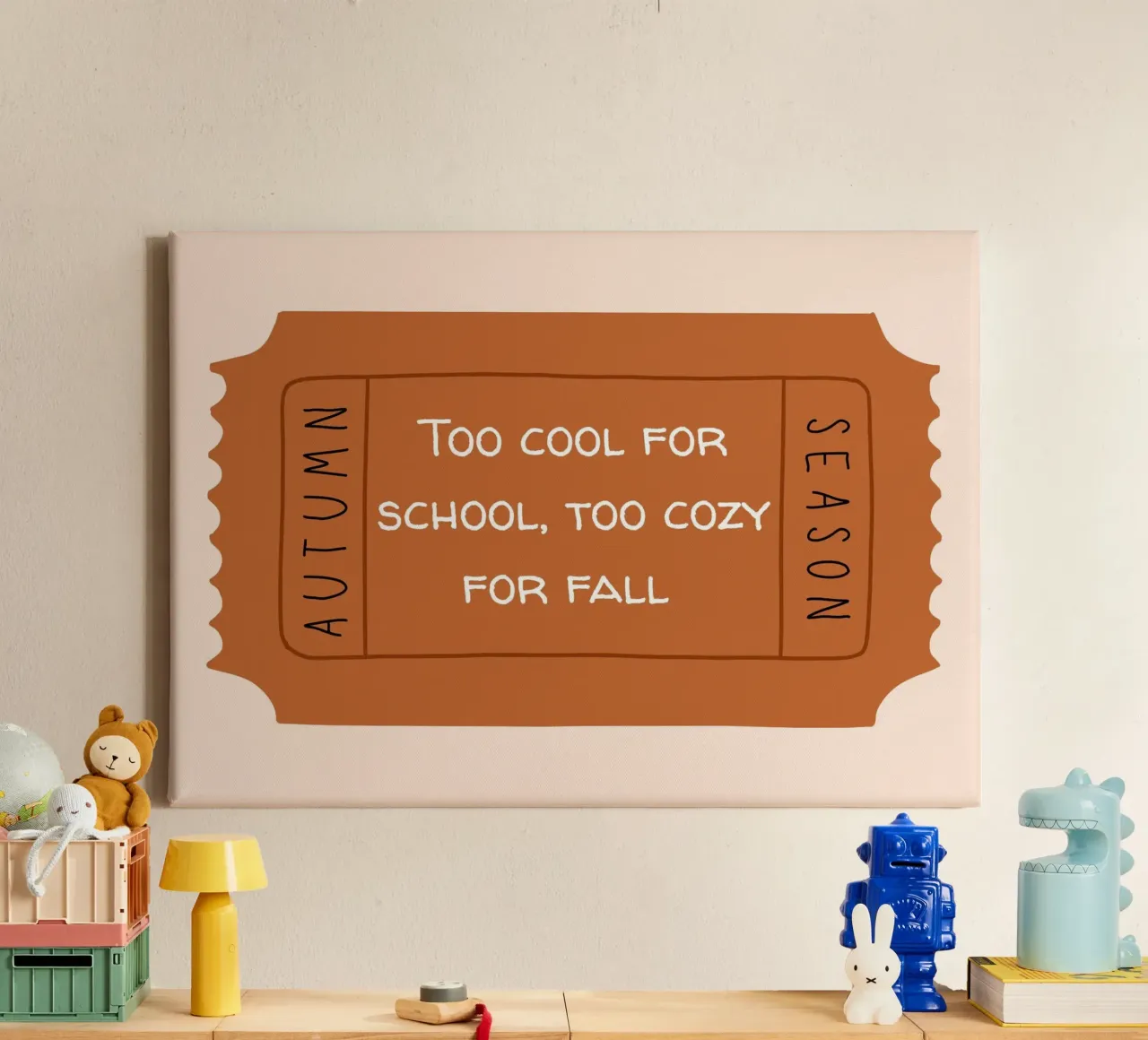 "Troppo figo per la scuola": un divertente biglietto d'autunno tela con Cornice a cassetta da vintagepod
