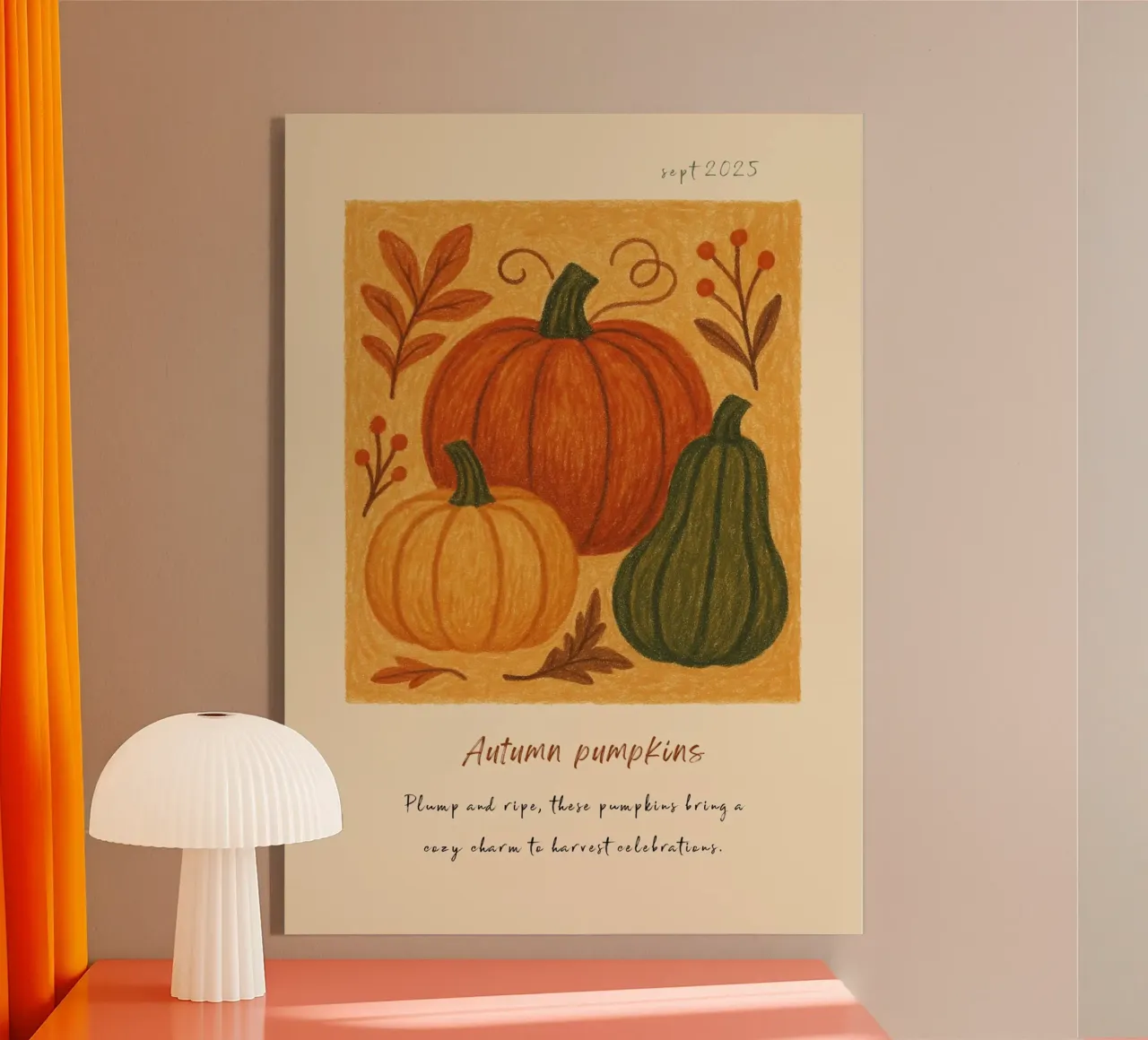 Illustrazione di zucche rustiche - Accogliente atmosfera autunnale plexiglass da vintagepod