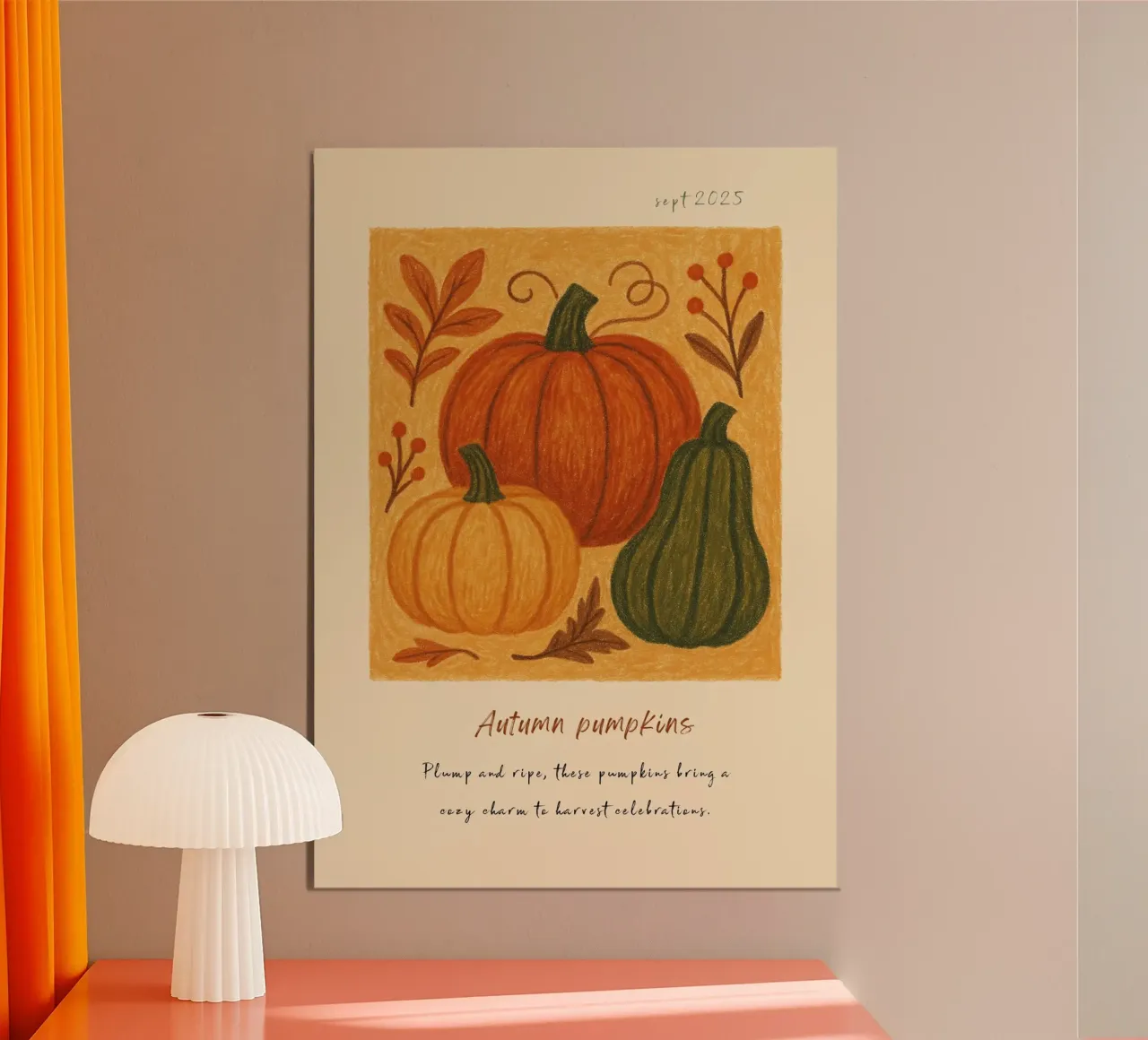 Illustrazione di zucche rustiche - Accogliente atmosfera autunnale poster da vintagepod