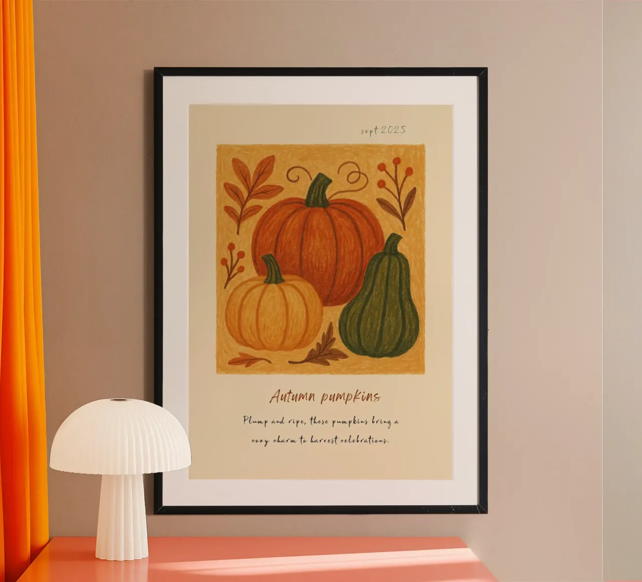 Illustrazione di zucche rustiche - Accogliente atmosfera autunnale poster da vintagepod