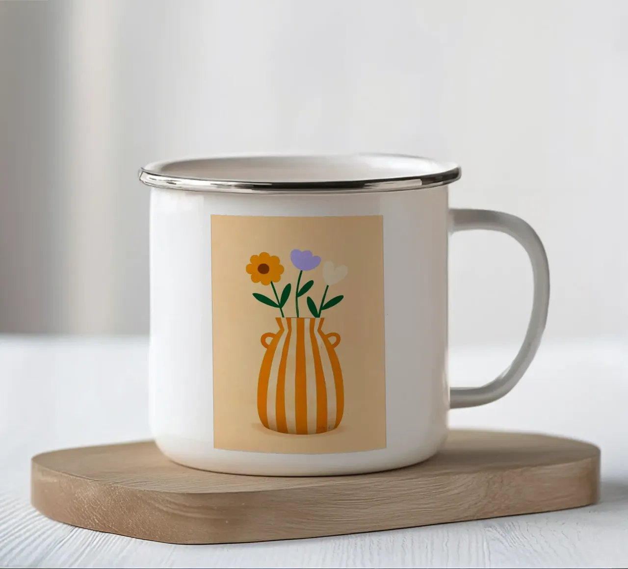 Vaso di terracotta arancione con fiori tazza in smalto da Jose