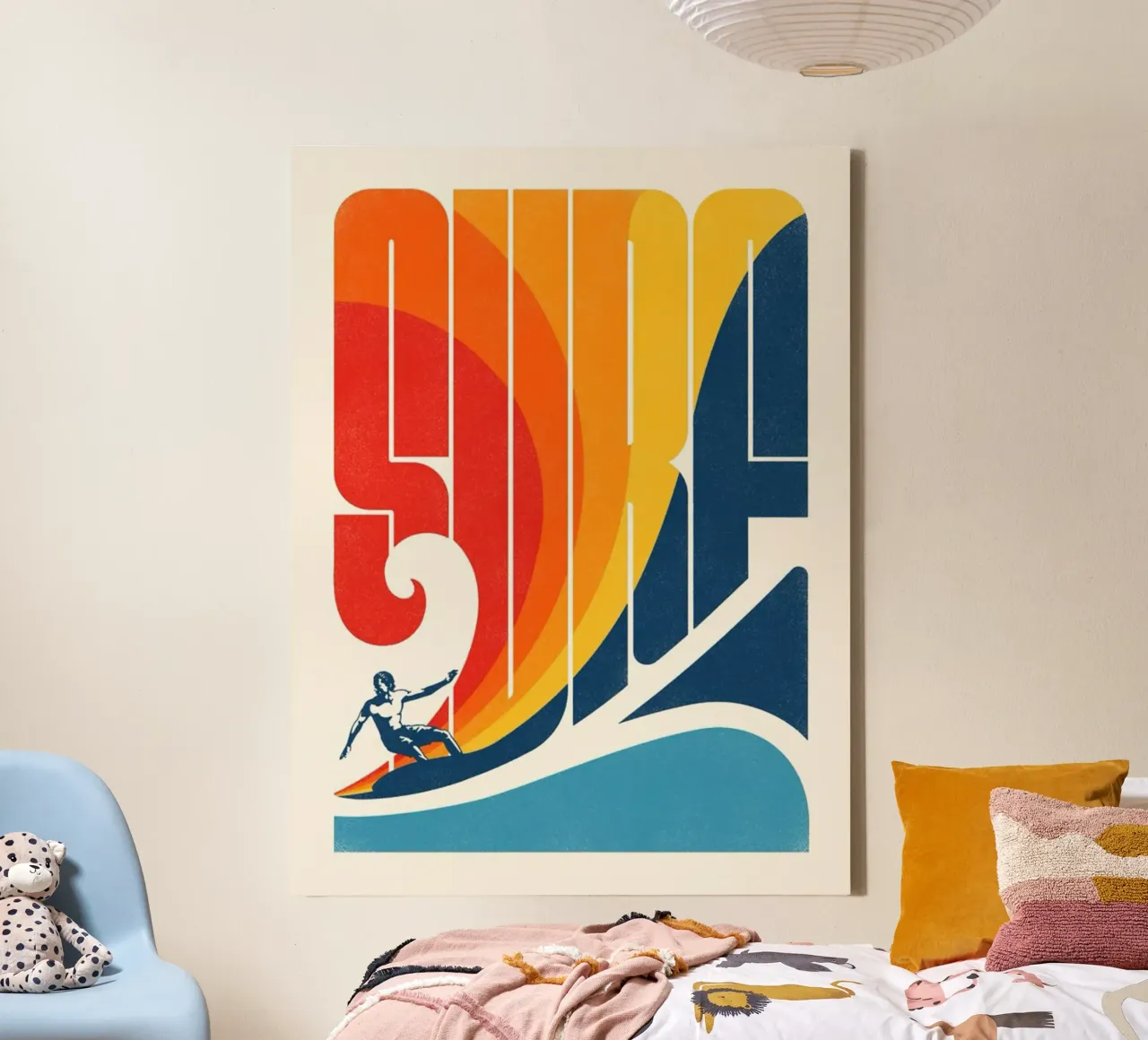 De surfer canvas met Baklijst van withandname