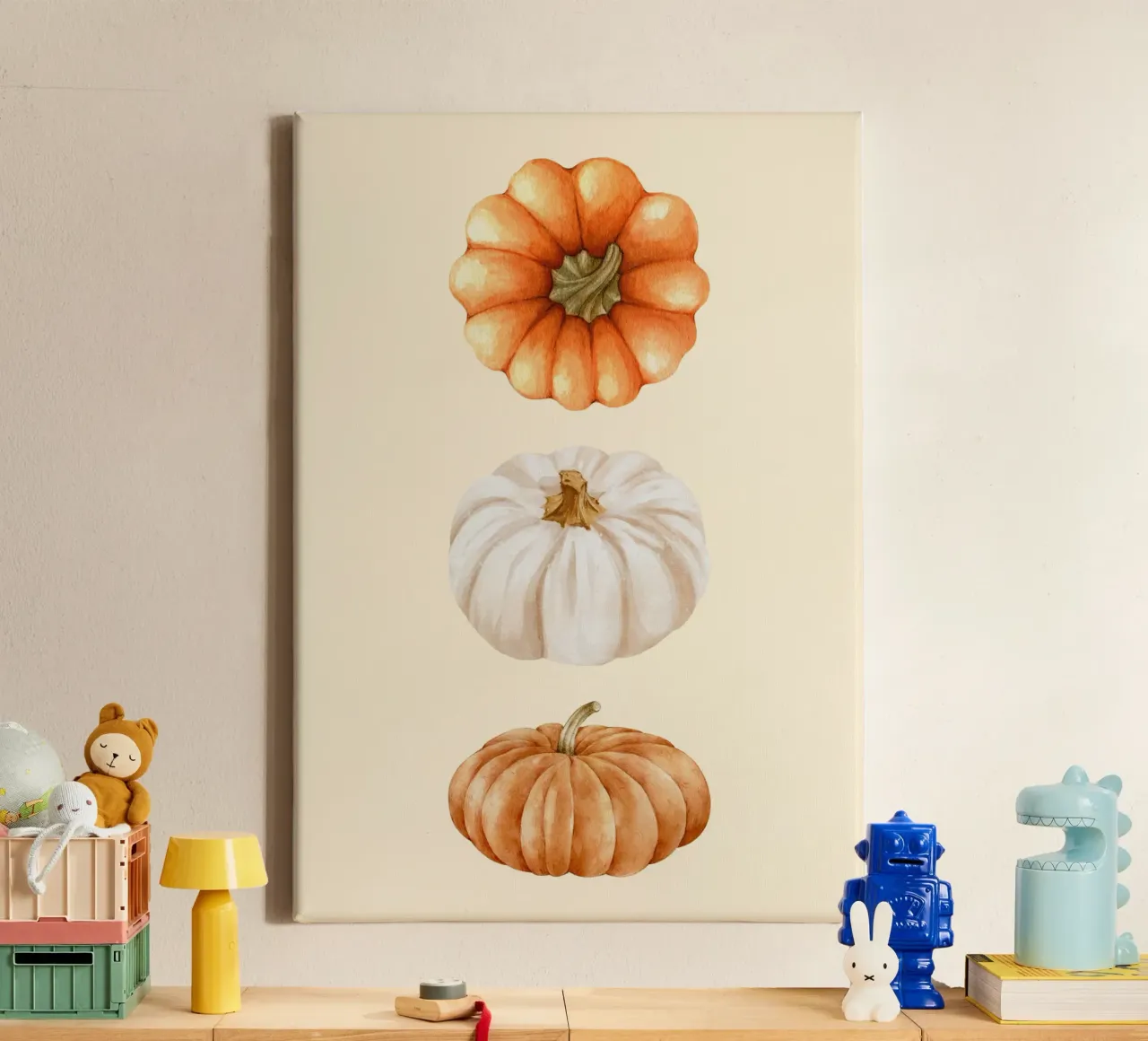 Tre zucche acquerellate - Decorazione autunnale rustica tela con Cornice a cassetta da vintagepod