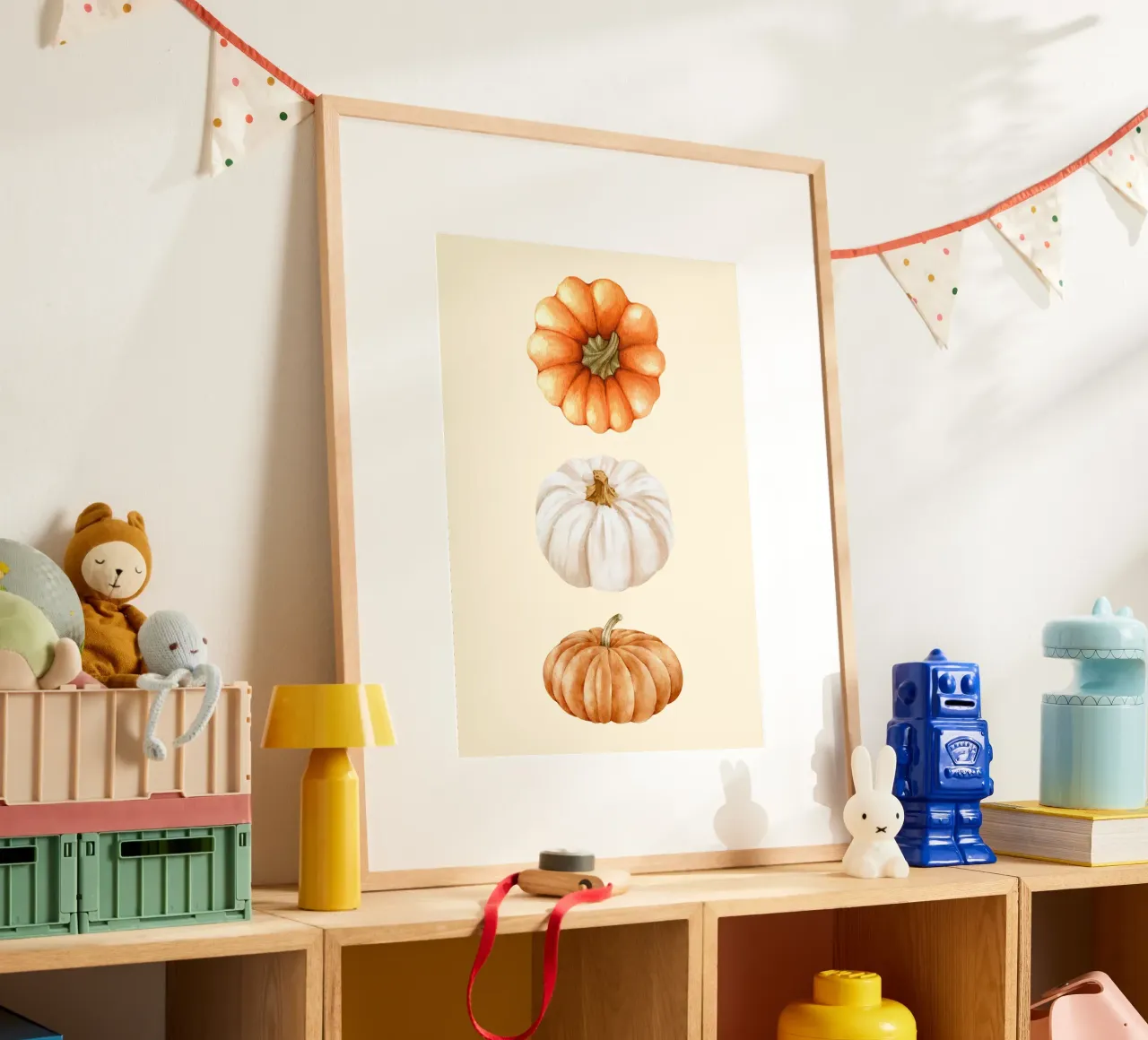 Tre zucche acquerellate - Decorazione autunnale rustica poster con telaio in alluminio da vintagepod