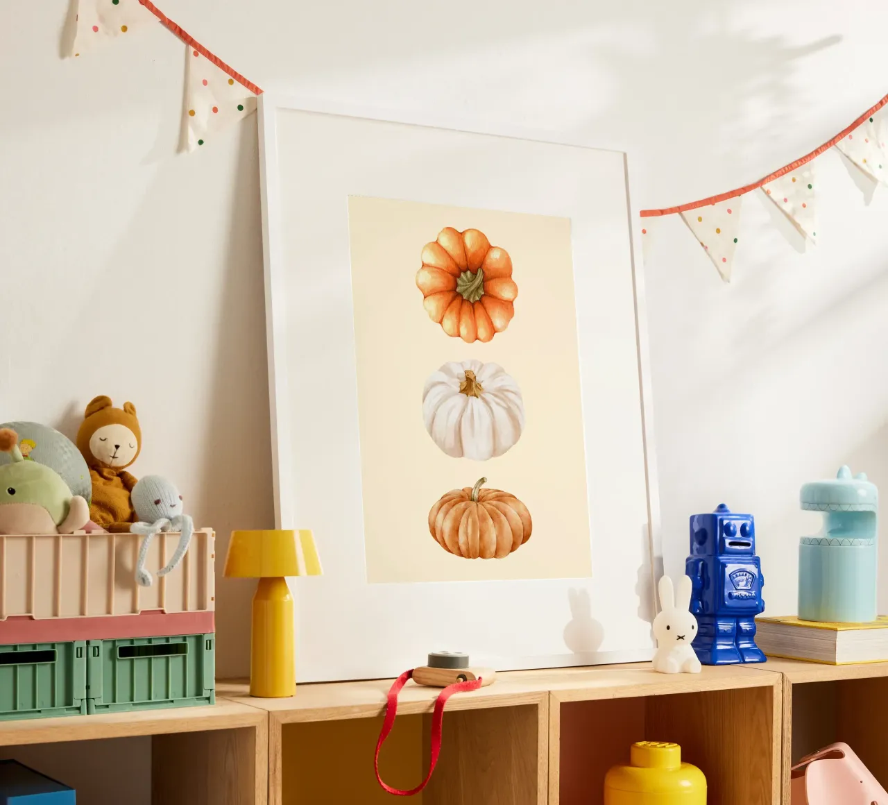 Tre zucche acquerellate - Decorazione autunnale rustica poster con telaio in alluminio da vintagepod
