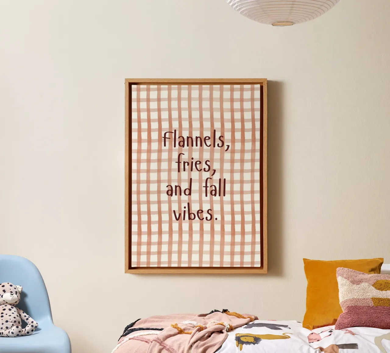 "Flannels, Fries, and Fall Vibes" Quote canvas with Floater frame by vintagepod