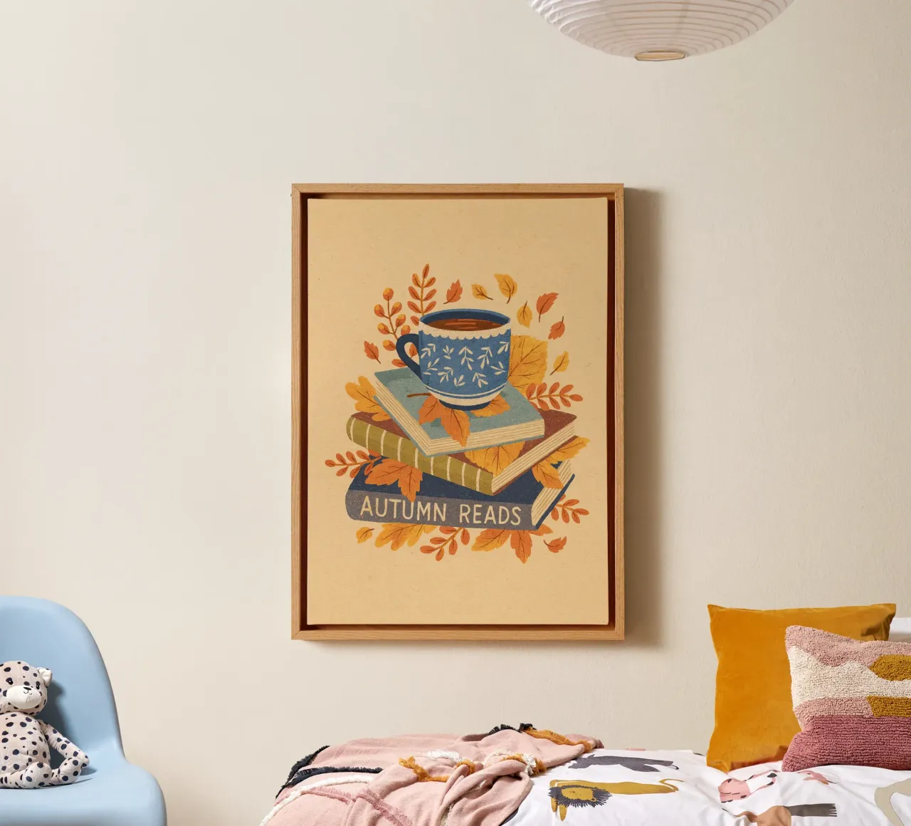 "Illustrazione del libro e del tè "Letture d'autunno tela con Cornice a cassetta da vintagepod