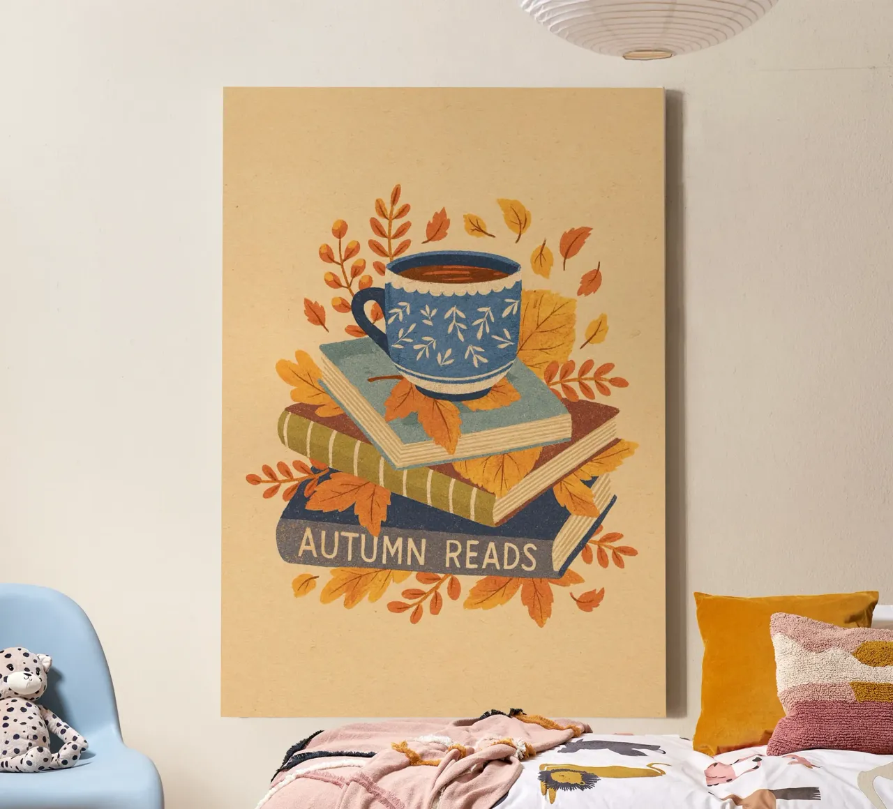 "Illustrazione del libro e del tè "Letture d'autunno tela con Cornice a cassetta da vintagepod