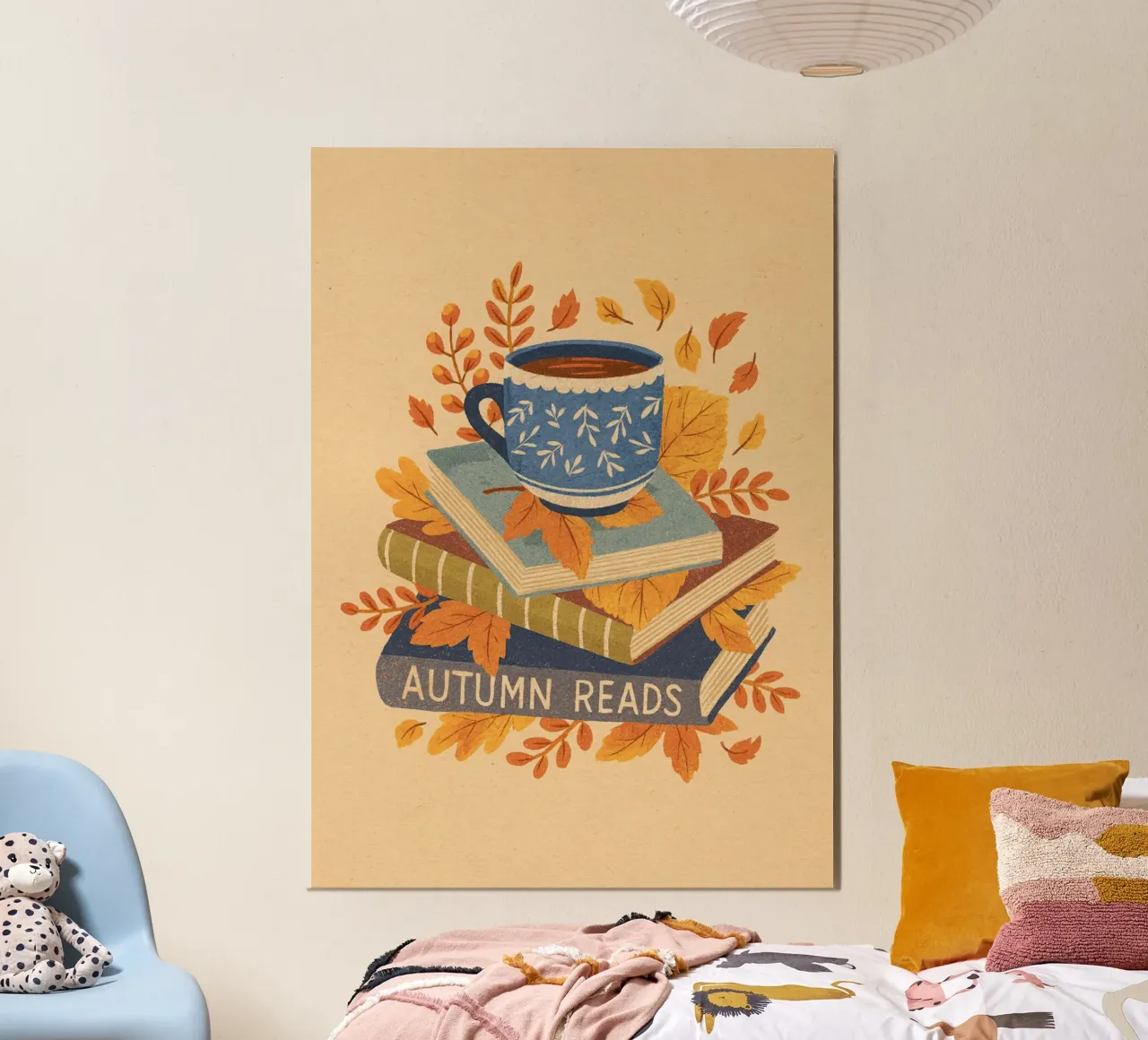 "Illustrazione del libro e del tè "Letture d'autunno poster da vintagepod