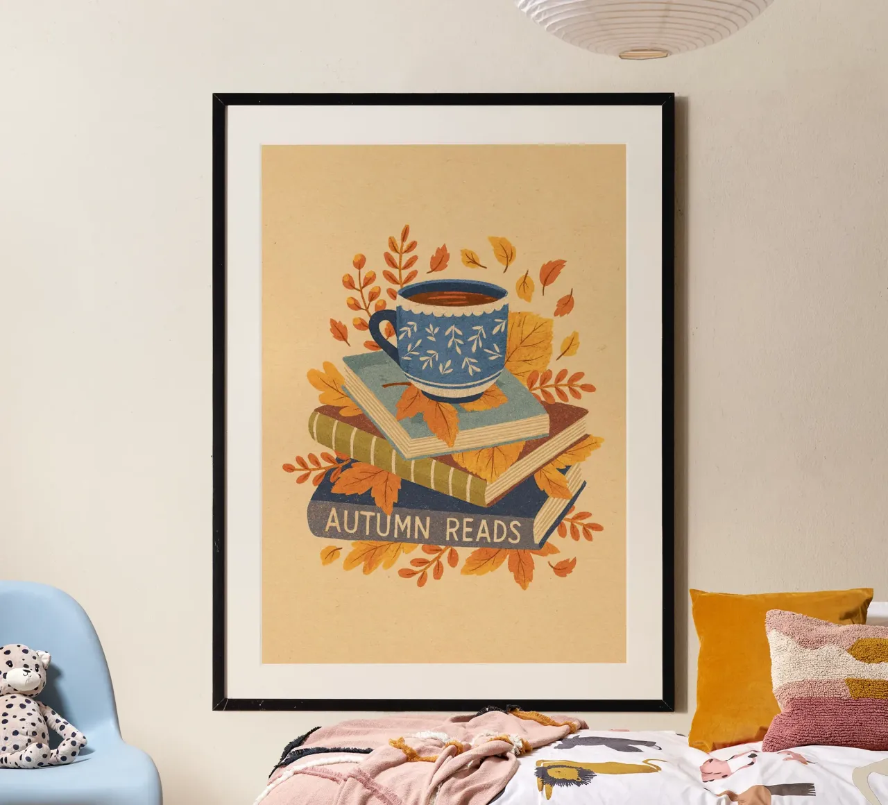 "Illustrazione del libro e del tè "Letture d'autunno poster da vintagepod