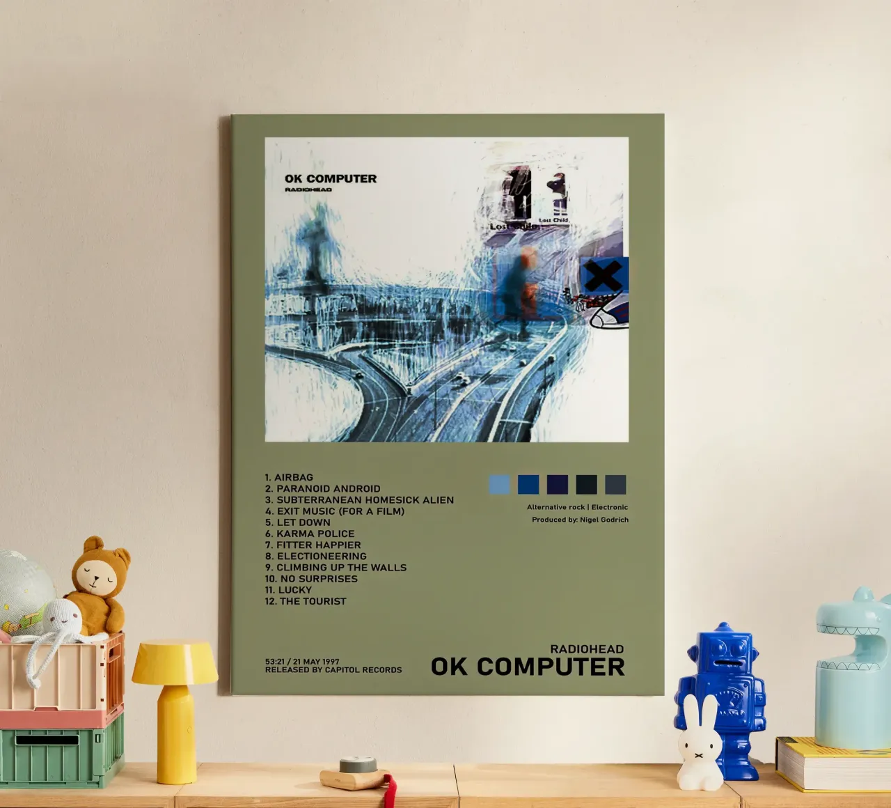 Radiohead Ok Computer lienzo con Marco flotante de Roronoa7