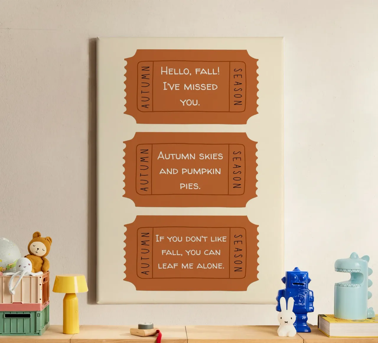 Funny Autumn Ticket Quotes - Set of Three canvas with Floater frame by vintagepod