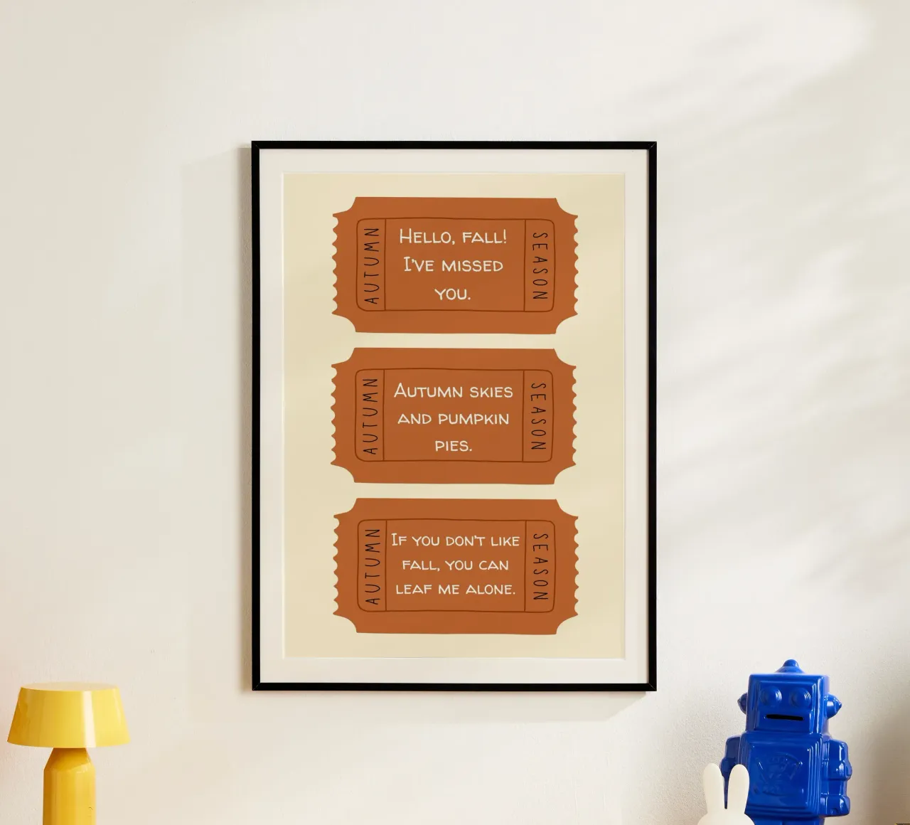 Citazioni divertenti sui biglietti d'autunno - Set di tre poster con telaio in legno da vintagepod