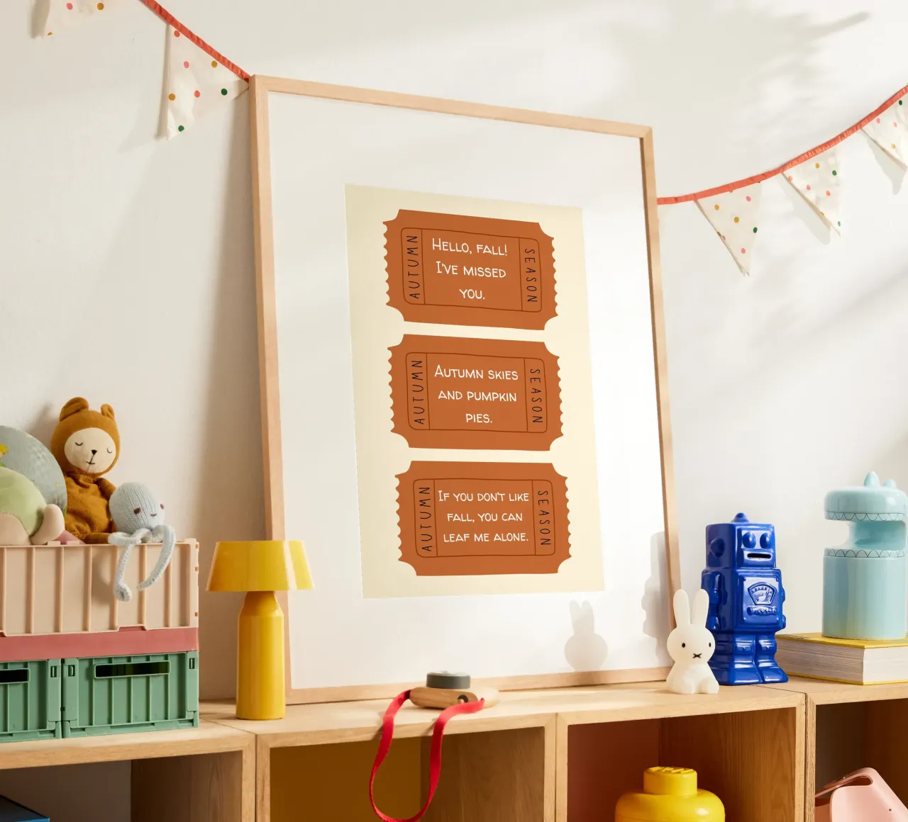 Citazioni divertenti sui biglietti d'autunno - Set di tre poster con telaio in legno da vintagepod