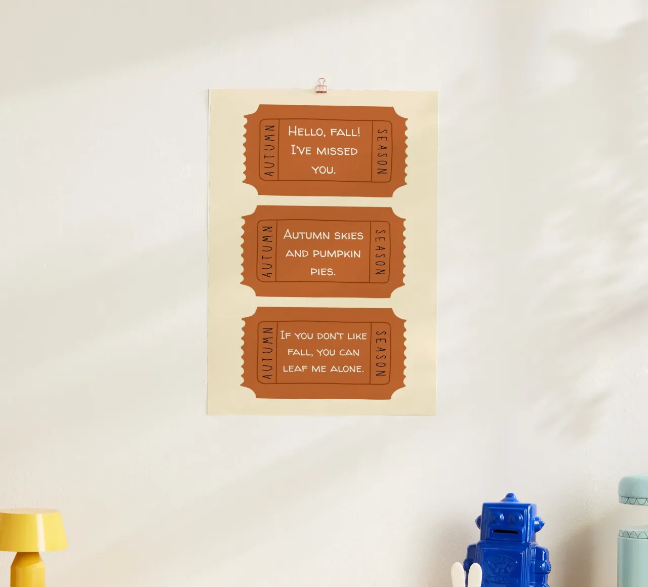 Citazioni divertenti sui biglietti d'autunno - Set di tre poster con telaio in legno da vintagepod