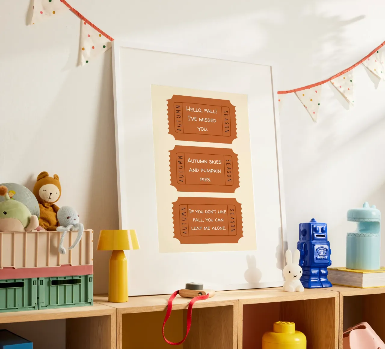 Citazioni divertenti sui biglietti d'autunno - Set di tre poster con telaio in legno da vintagepod