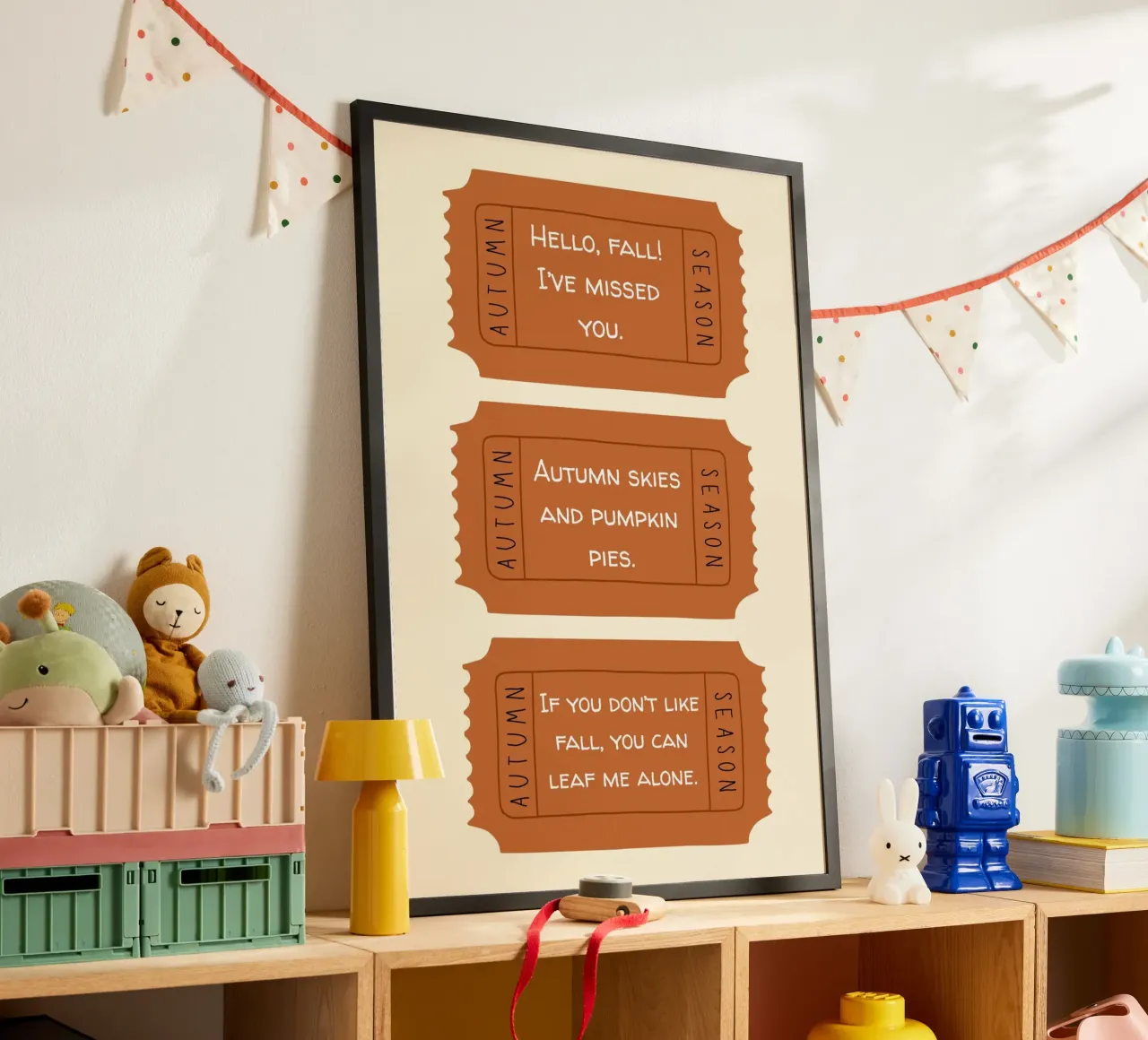 Citazioni divertenti sui biglietti d'autunno - Set di tre poster con telaio in legno da vintagepod