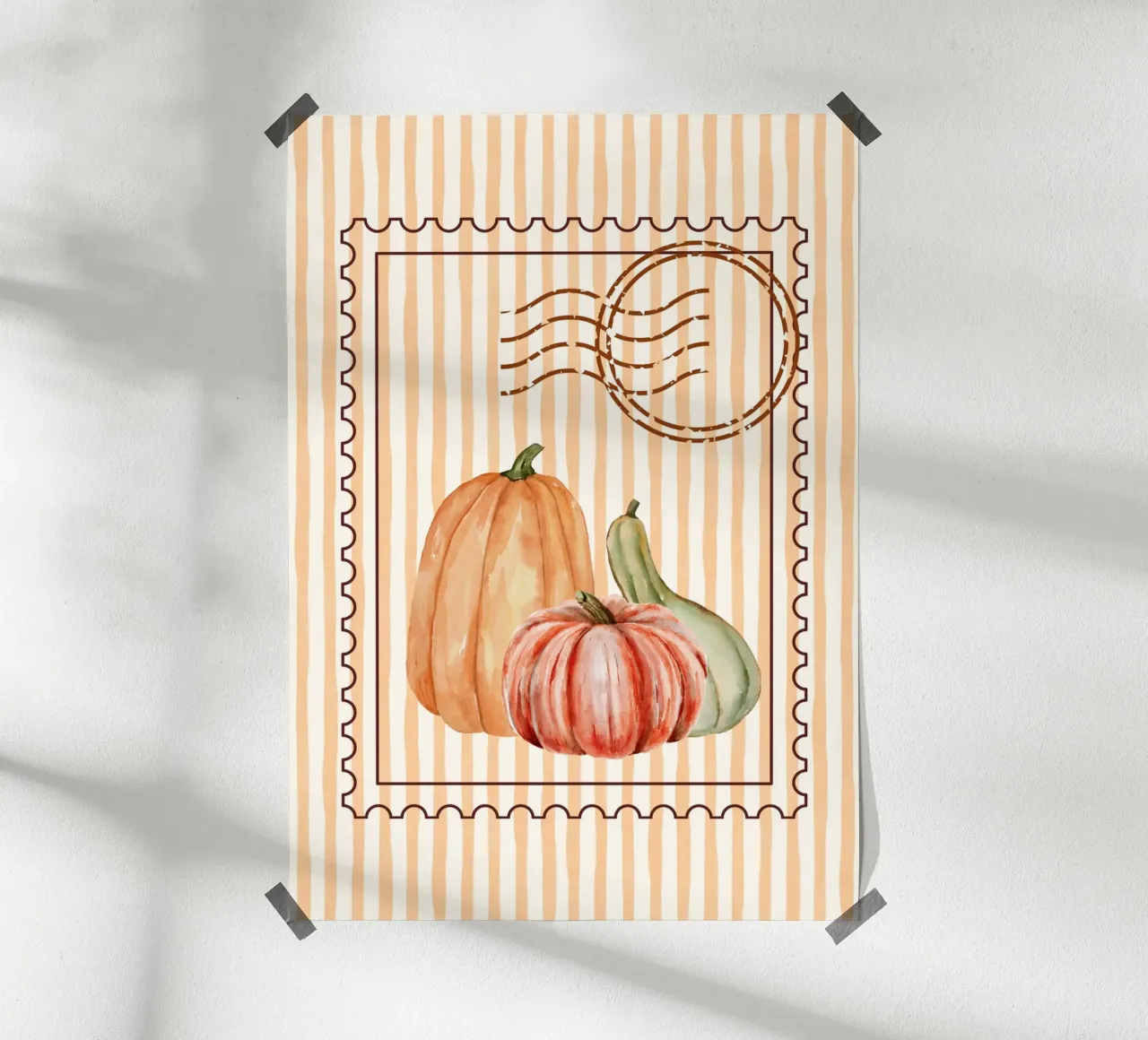 Zucca e zucca: timbro d'epoca e acquerello d'autore poster da vintagepod