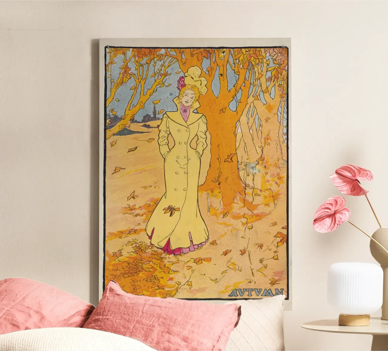 Art Nouveau "Autunno" di Penrhyn Stanlaws - Vintage tela con Cornice a cassetta da vintagepod