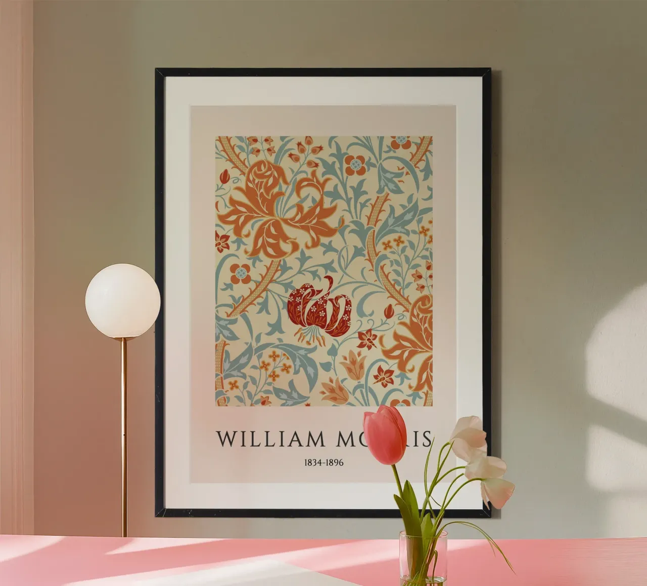 William Morris Arts & Crafts Stampa floreale sulla zucca poster con telaio in alluminio da vintagepod