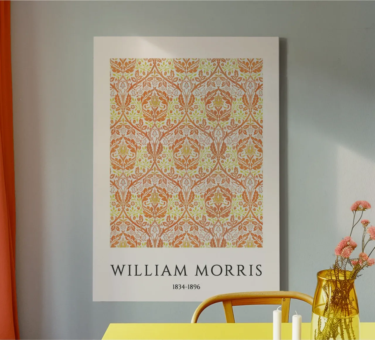 William Morris Arts & Crafts Pompoen Bloemendruk canvas met Baklijst van vintagepod