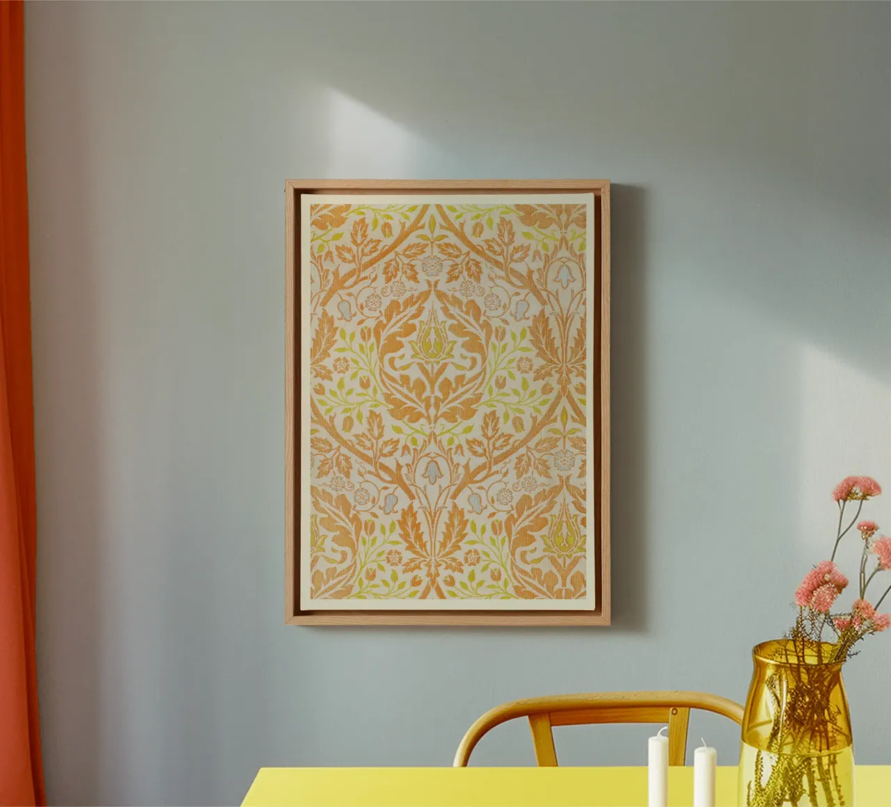 Herfst Damast William Morris - Arts & Crafts Print canvas met Baklijst van vintagepod