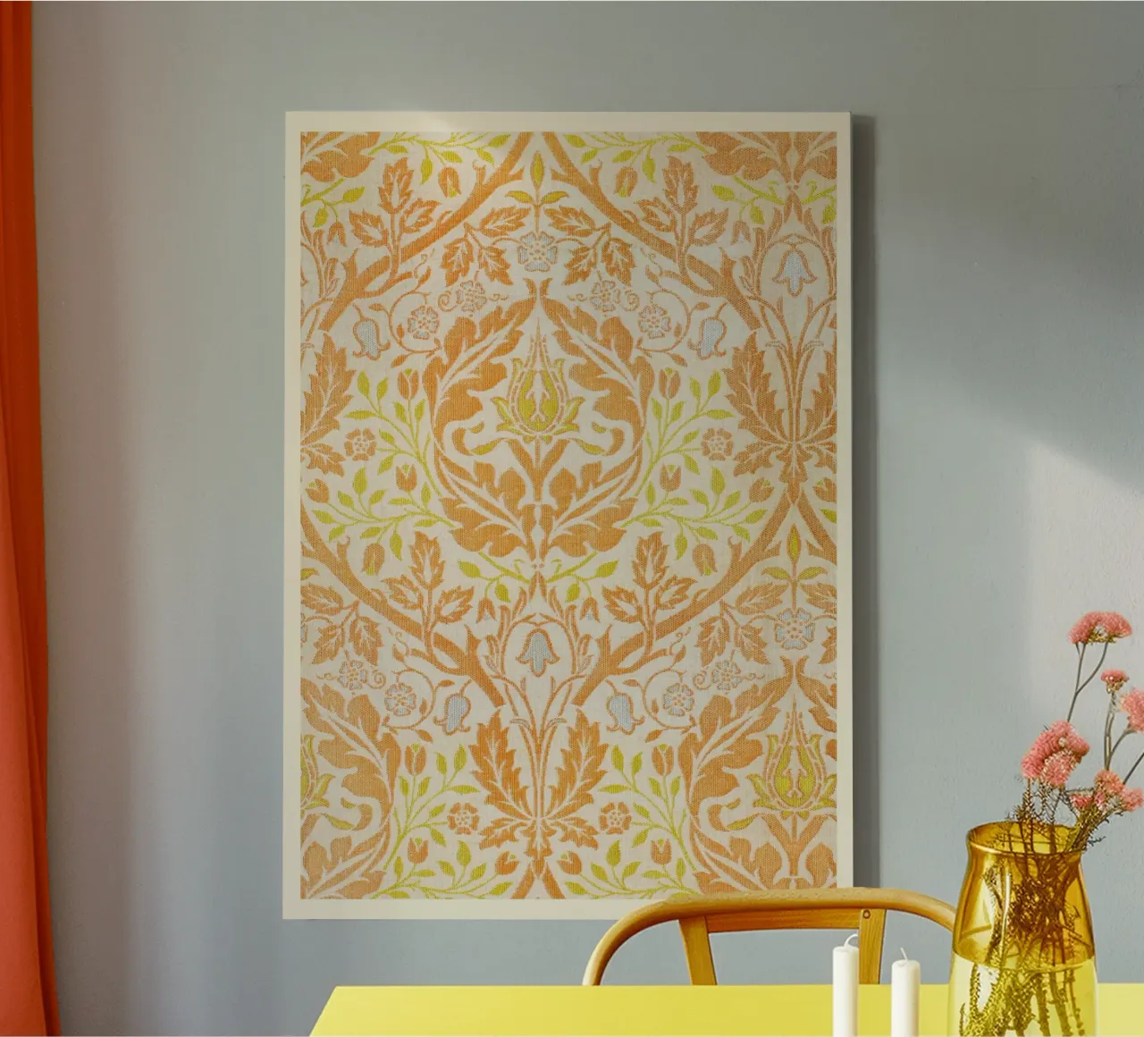 Herfst Damast William Morris - Arts & Crafts Print canvas met Baklijst van vintagepod