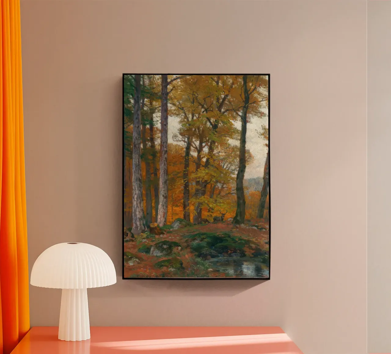 Foresta d'autunno con cervi Paesaggio d'epoca plexiglass da vintagepod