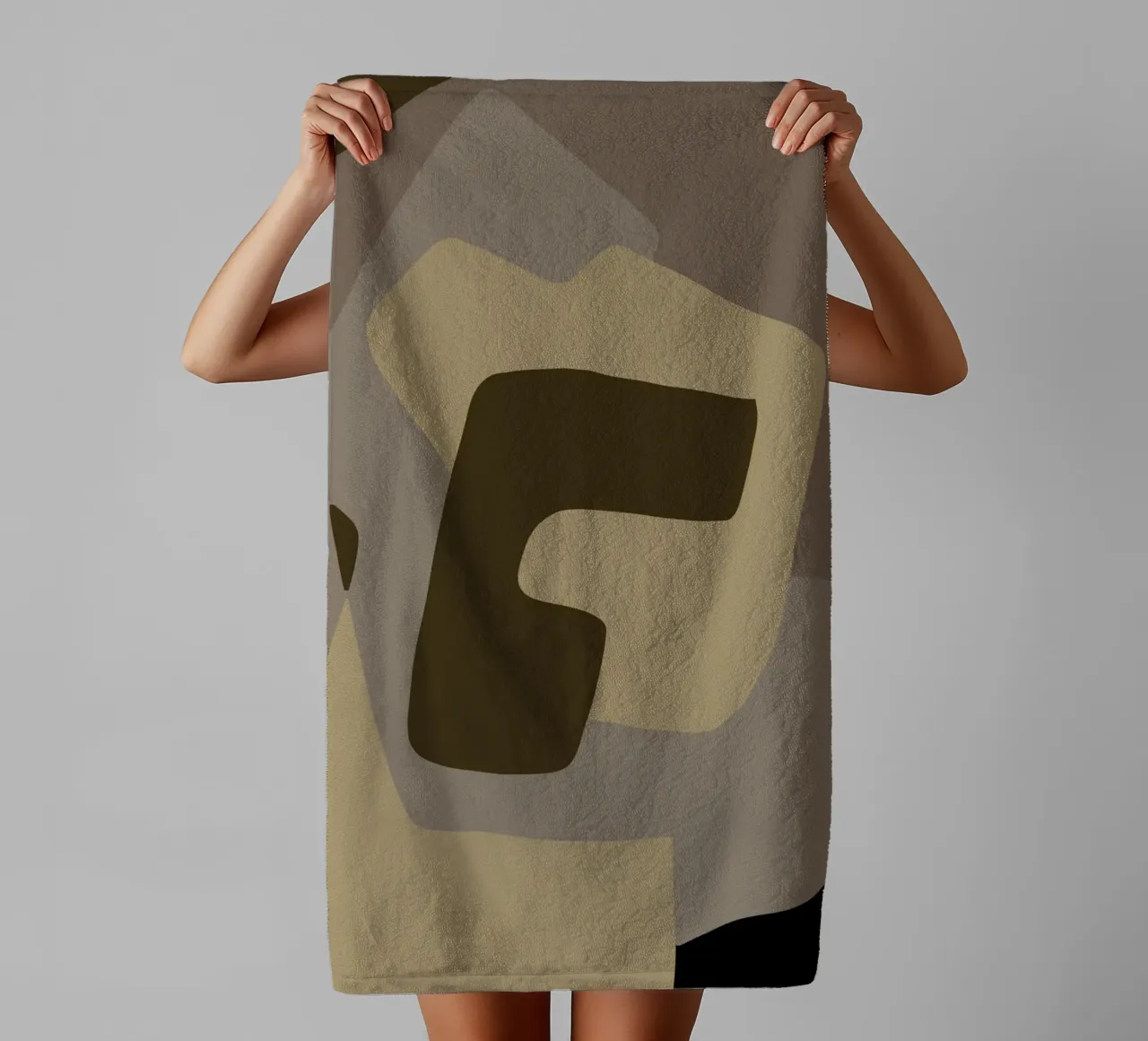 Matgrijs abstract badhanddoek van Little Dean