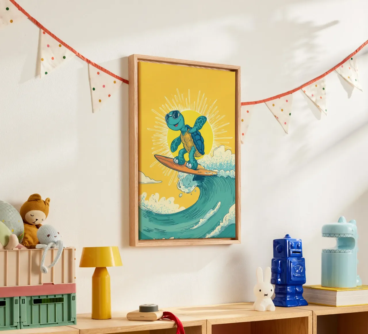 Turtle on the Waves Leinwand mit Schattenfugenrahmen von Kiara