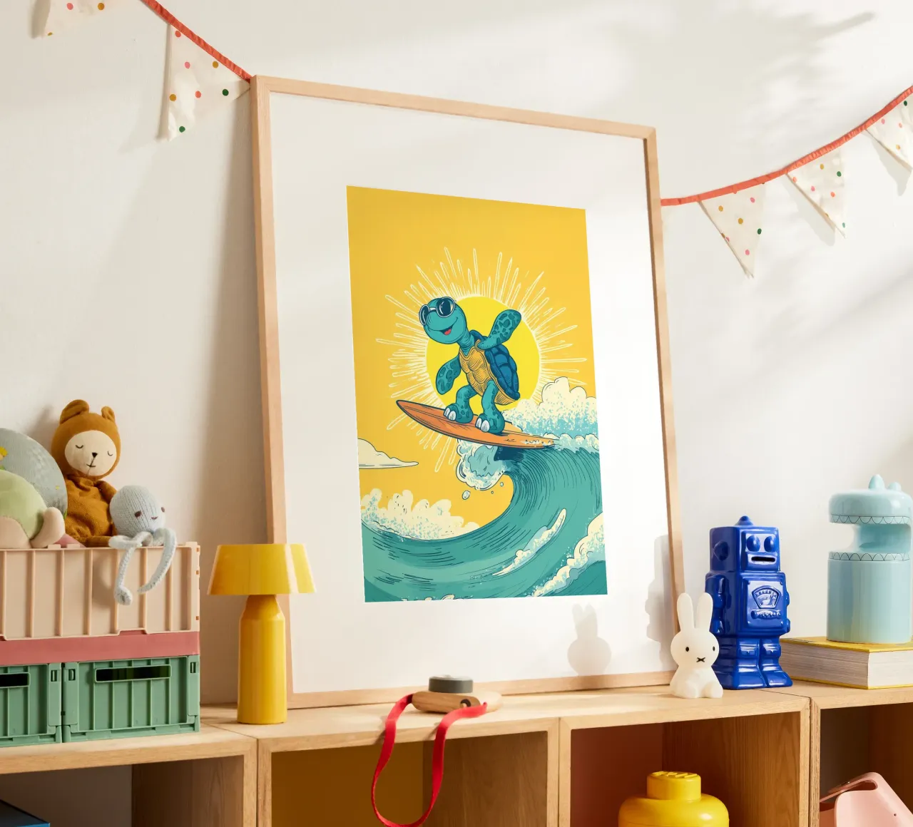 Turtle on the Waves poster with plastic frame by Kiara