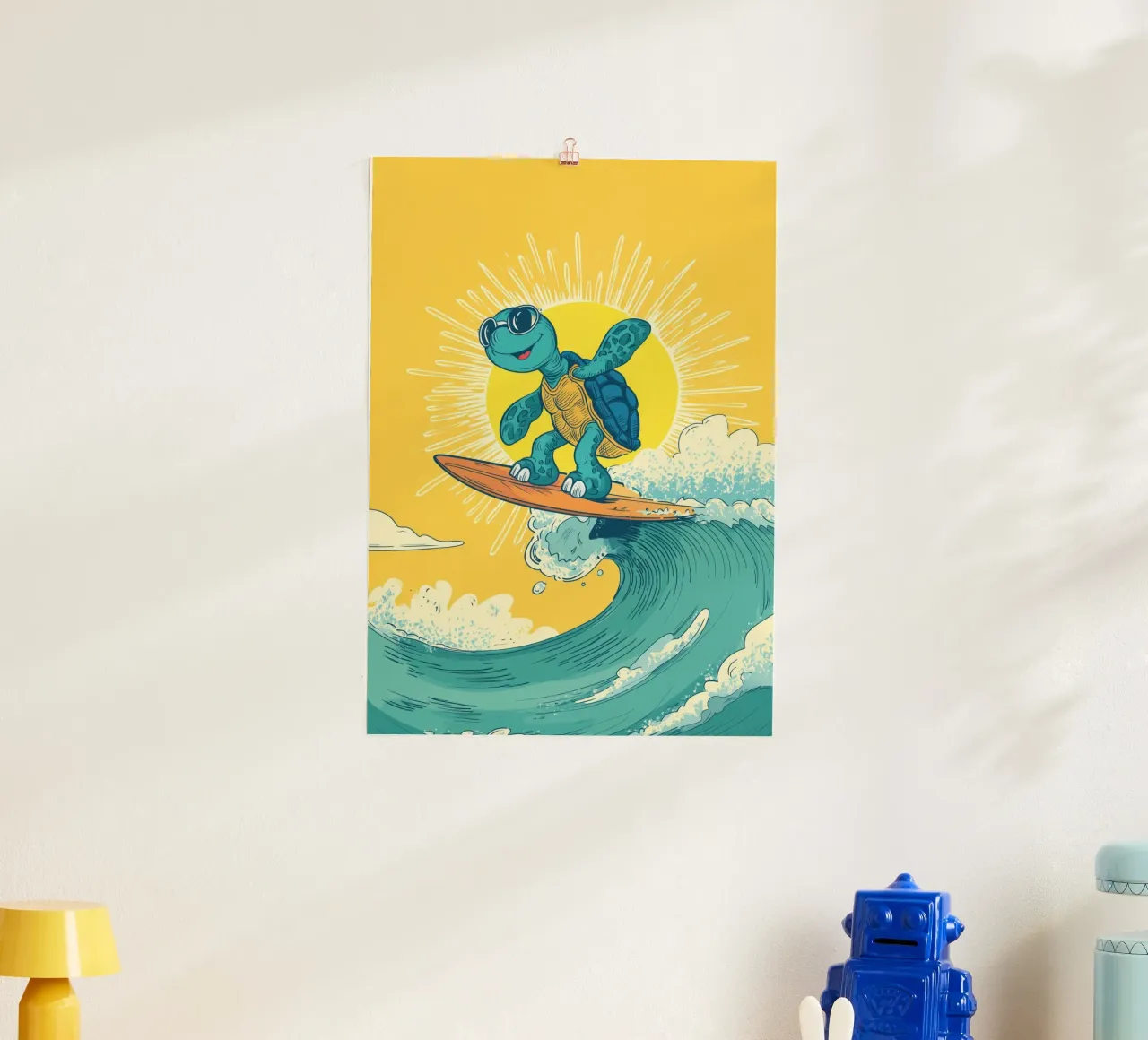 Turtle on the Waves poster with plastic frame by Kiara